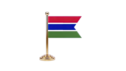 3D Gambia flag on a golden stand on transparent background