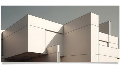 Modern Minimalist White Building Architecture with Geometric Shapes and Shadows