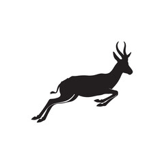 Obraz premium This vector art features a stylized black silhouette of a springbok antelope leaping gracefully. The minimalist design with clean lines captures the elegance and dynamism of the springbok. 
