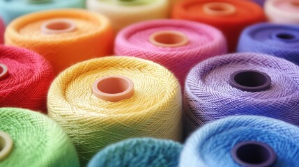 A colorful collection of vibrant hand dyed silk threads arranged neatly on spools for crafting and sewing projects