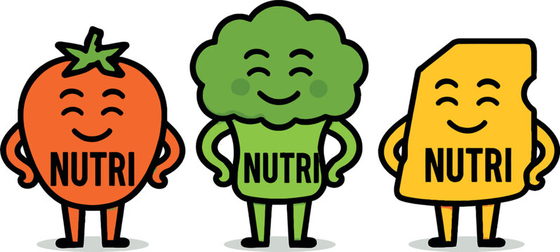 Happy Food Characters Holding Nutri Signs