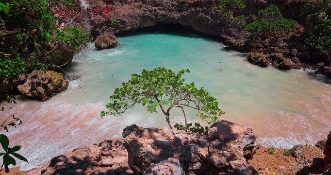 Tropical Beach Cove Boca de Yuma La Altagracia Caribbean sea and rocky coastline, Dominican Republic