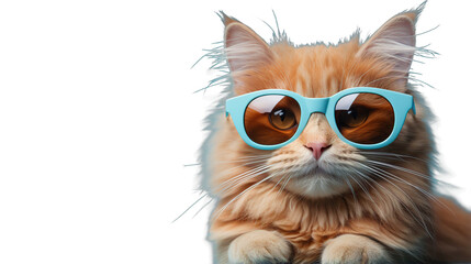 Adorable Fluffy Orange Maine Coon Cat Wearing Blue Sunglasses with a Cool Vibe