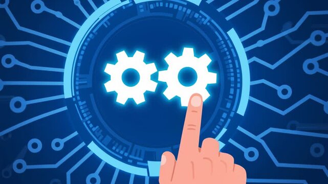 Data foundation quality. cloud based file storage, security protection, ai backup solutions business, finger touching gear icon