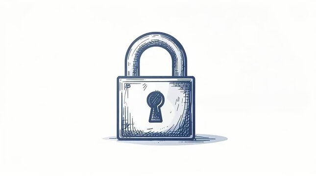 A hand-drawn style blue padlock icon on a clean white background, symbolizing security, protection, and privacy for digital and physical assets.
