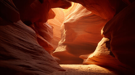 Antelope canyon in arizona with winding sandstone walls displaying smooth textures and vibrant orange, red, and beige hues illuminated by natural light