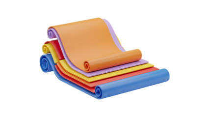 3D Stack of Rolled Yoga Mats in Different Colors on transparent background