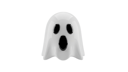 3D Cute cartoon ghost with surprised expression on transparent background