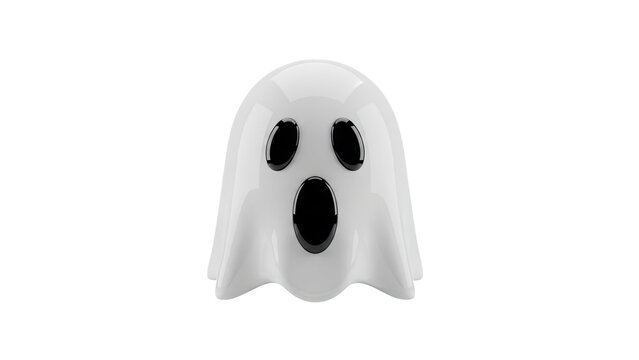3D Cute cartoon ghost with surprised expression on transparent background
