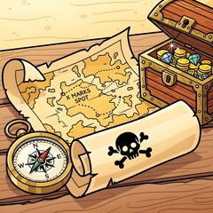 treasure map and compass