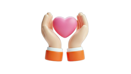 3D Hands holding a pink heart on transparent background