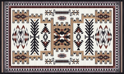 Navajo storm pattern rug style vector.Sacred mountain symbolism with central rectangular motif connecting four corners.Representing weather,lightning.Carpet southwestern tribal geometric illustration.
