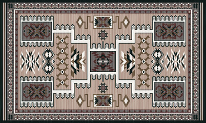 Navajo storm pattern rug style vector.Sacred mountain symbolism with central rectangular motif connecting four corners.Representing weather,lightning.Carpet southwestern tribal geometric illustration.
