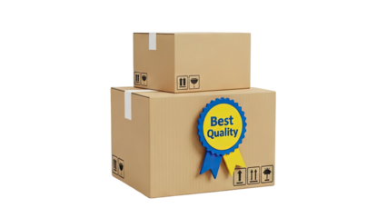 3D Cardboard Boxes with Best Quality Ribbon Badge on transparent background