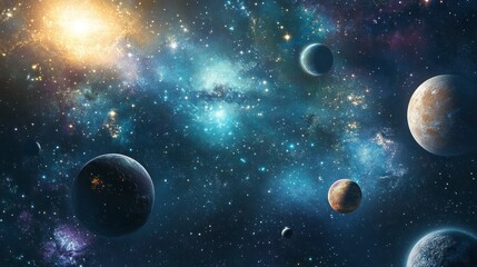 Cosmic Panorama Depicting Planets And