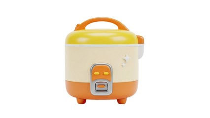 3D Cute Rice Cooker with Orange and Yellow Colors on transparent background