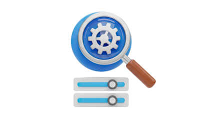 3D Search and settings 3d icon with sliders on transparent background