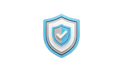 3D shield with checkmark icon on transparent background