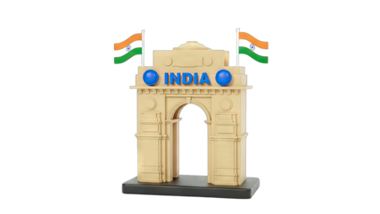 3D Gateway of India monument with Indian flags on transparent background