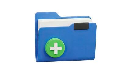 3D Add file folder icon with plus symbol on transparent background