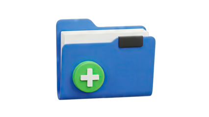 3D Add file folder icon with plus symbol on transparent background
