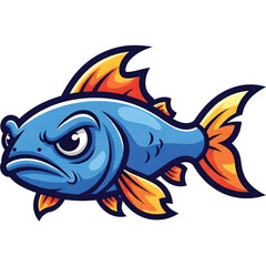 Mascot fish logo, cute but tough fish character, vibrant colors, thick outline, modern mascot vector