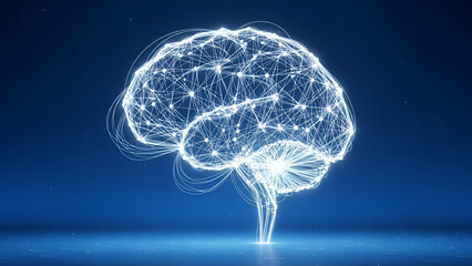 Fototapeta premium Digital Brain Plexus Network. Glowing Futuristic Hologram Structure Illustrating AI, Deep Learning, Data, and Neuroscience