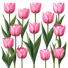 Obraz premium Seamless pattern with a pink tulip flower bouquet and spring blossoms featuring a colorful garden flora of red and purple petals for a beautiful nature gift