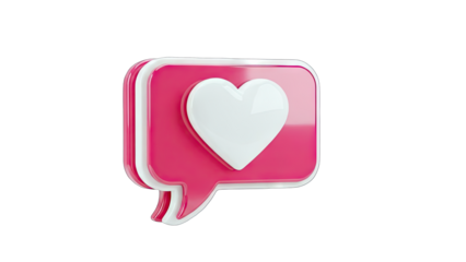 3D Like Icon with Heart inside Speech Bubble on transparent background