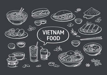 Hand-Drawn Collection of Authentic Vietnamese Food and Drinks