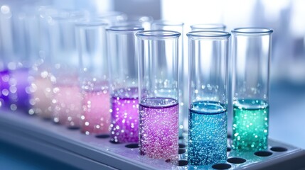 Test tubes filled with colorful liquids for scientific experiment