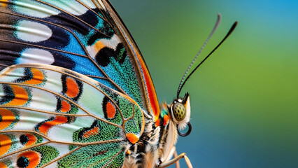 Colorful Butterfly Macro with Detailed Wings and Head