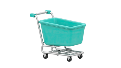 3D Turquoise shopping cart on transparent background