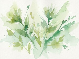 Green watercolor botanical leaves abstract background