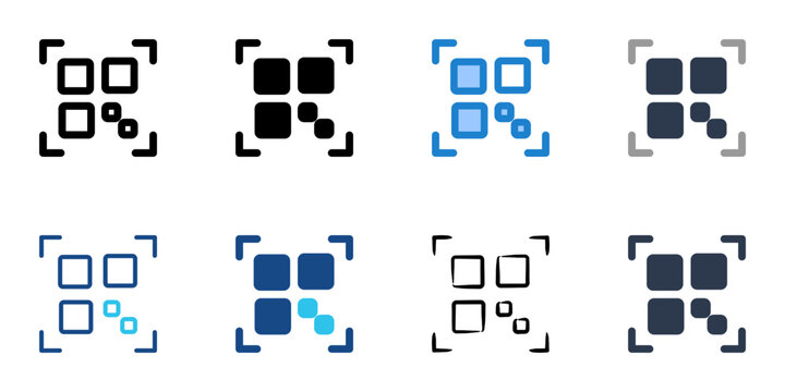 QR code icons set multiple style collection. Editable stroke 
