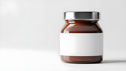 Brown glass bottle with silver cap and blank white label