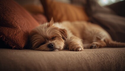 puppy sleeping in bed
