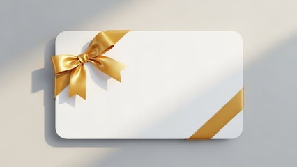 Elegant blank gift card template or invitation adorned with a luxurious golden ribbon and bow