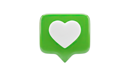 3D Green heart notification icon on transparent background