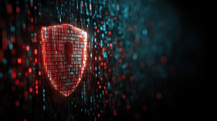Digital shield with keyhole representing cybersecurity and data protection in a secure network environment.