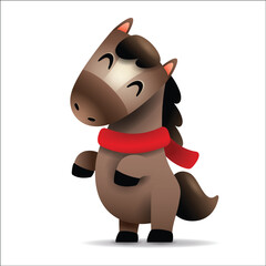 Cute Little Cartoon Horse with Red Scarf. Chinese Zodiac