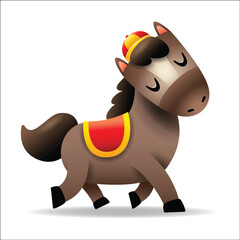 Cute Little Cartoon Horse with Red Scarf. Chinese Zodiac