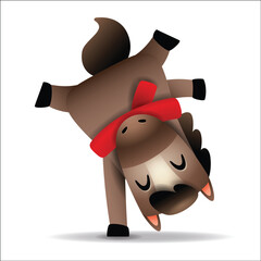 Cute Little Cartoon Horse with Red Scarf. Chinese Zodiac