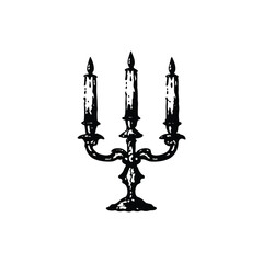 Black and white vintage candle holder illustration in hand drawn style, vintage retro line art vector