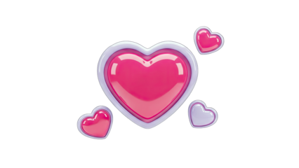 3D Collection of Pink and Purple Hearts on transparent background