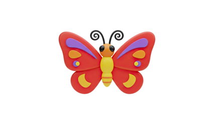 3D Cute 3D butterfly illustration with vibrant colors on transparent background