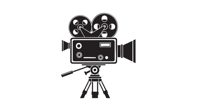 Vintage film camera illustration with tripod and reels