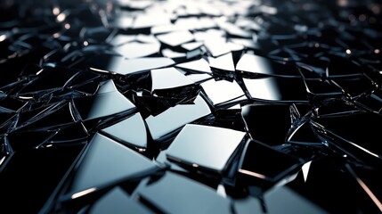 Broken glass fragments in a reflective abstract representation
