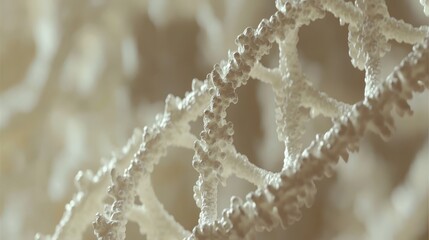 Close up of DNA double helix model with intricate structure