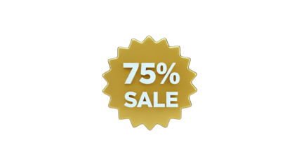 3D 75% Sale Badge on transparent background